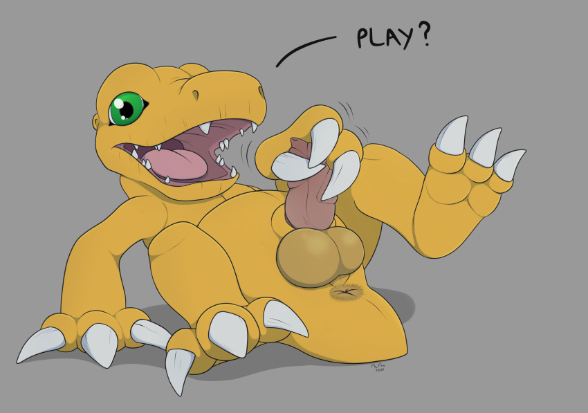 1boy agumon animal_genitalia animal_penis anthro digimon digimon_(species) looking_at_viewer male male_focus male_only mcfan penis solo