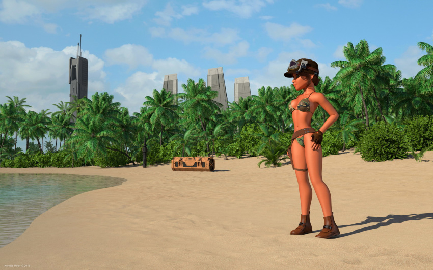 1girls 3d artist_name bare_shoulders beach big_breasts bikini bikini_bottom bikini_top brown_hair busty cleavage curvy detailed_background eyelashes female female_only fingerless_gloves front_view gloves goggles helmet hourglass_figure human jyn_erso kondaspeter midriff outdoor outside pose posing rogue_one:_a_star_wars_story sand scarif shadow shiny shiny_skin shoes short_hair solo standing star_wars thong voluptuous water wide_hips