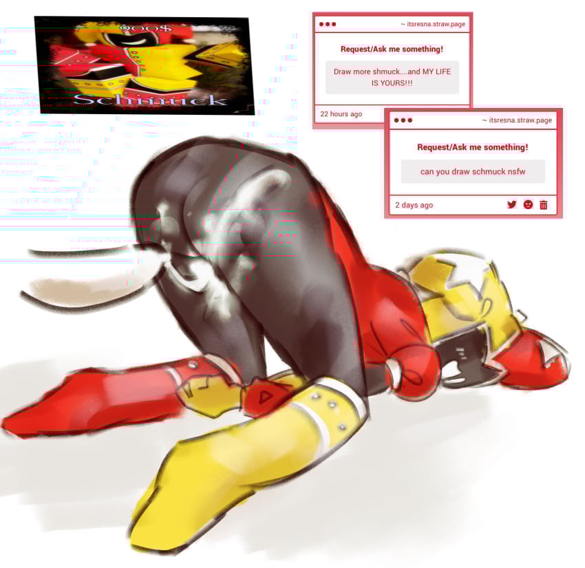 after_sex black_body blush cum_in_pussy cum_in_pussy drooling female_focus jester_girl jester_outfit roblox roblox_game robloxian rrresna schmuck_(forsaken) self_upload
