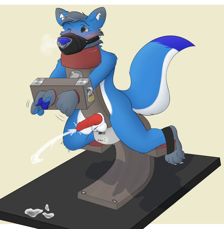 2022 absurd_res animal_genitalia anthro balls blue_body blue_fur blush bodily_fluids bondage bondage bound canid canine canis cum cumshot digital_media_(artwork) ejaculation erection fur gag gagged genital_fluids genitals grey_body grey_fur hair hi_res lock male mammal muzzle_(object) muzzled nude orgasm padlock penis prostate_orgasm prostate_stimulation restraints scottydoesstuff simple_background solo stocks submissive tail umbra_(hornybluwuff) white_body white_fur wolf