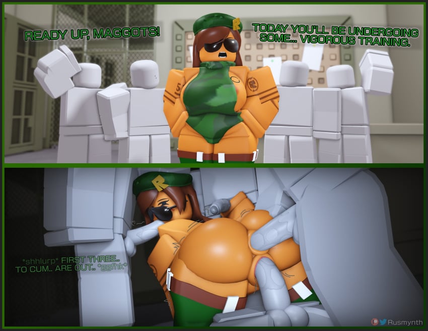 1girls 3d 4boys anus areola_slip areolae ass balls beret blowjob breasts cami_(project_remix) camo_clothing dialogue double_penetration english_text fellatio female gangbang grey_skin handjob male oral paid_reward_available penis project_remix pussy roblox roblox_game robloxian rusmynth sunglasses tagme tan_skin text thighs