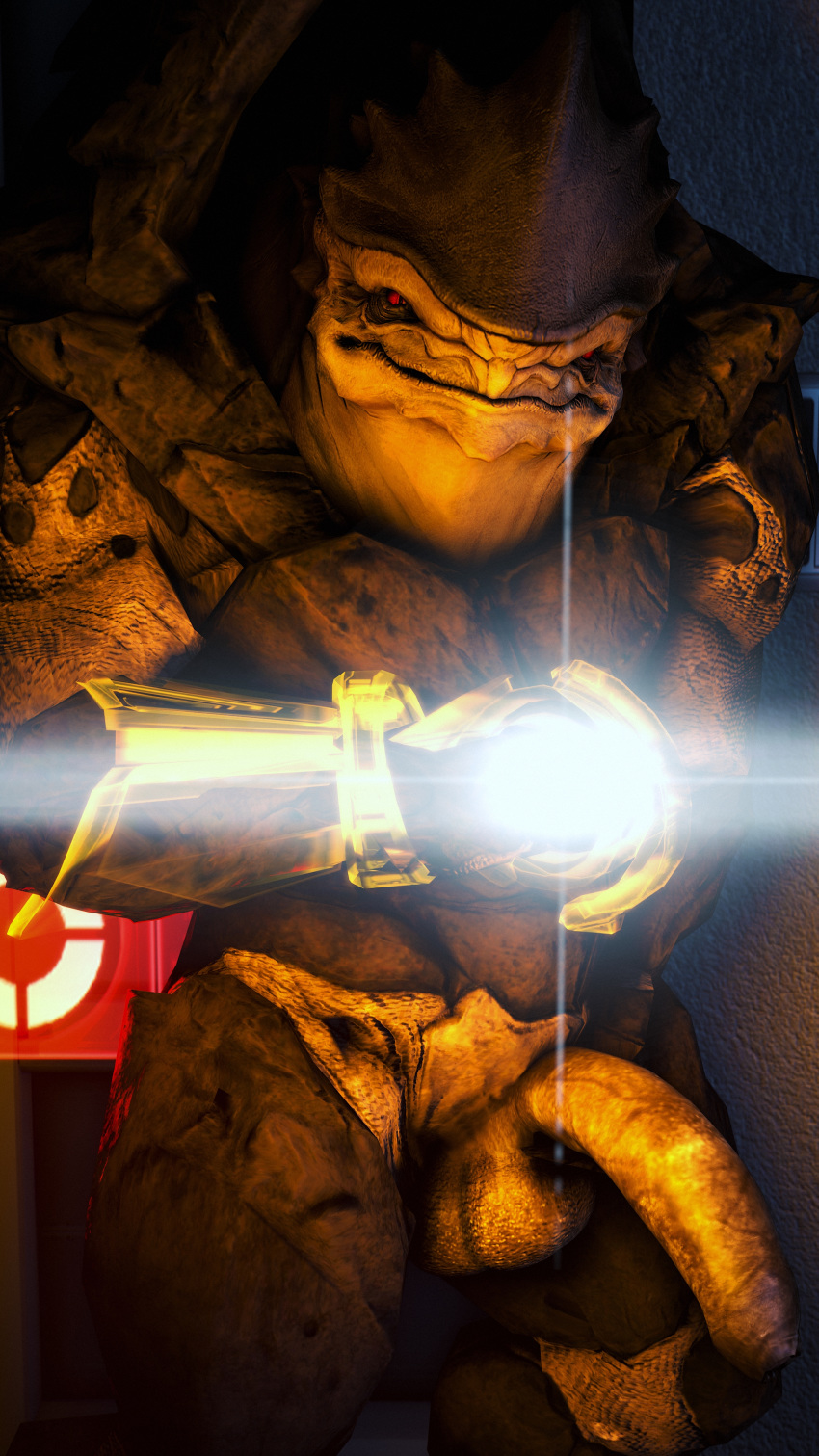 3d 3d_(artwork) alien balls big_penis krogan male male_only mass_effect multi_balls multi_genitalia muscular muscular_male nude omni_tool penis rooking selfie smile solo thick_penis video_games