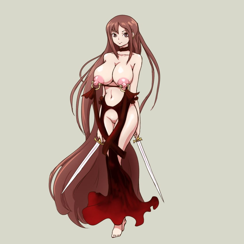 1girls areolae breasts brown_eyes brown_hair fate/grand_order fate_(series) feet female full_body large_breasts linked_nipples long_hair looking_at_viewer murabito-h nipple_attached_clothing nipple_piercing nipple_piercings nipple_string nipples piercing piercing_attached_clothing pussy solo standing very_long_hair wide_hips yu_mei-ren_(fate)