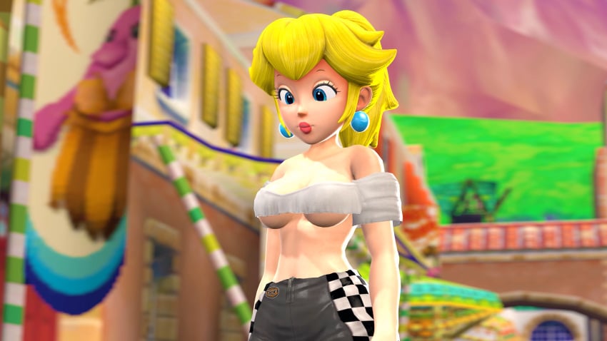 1girls 3d alternate_costume big_breasts blonde_hair blue_eyes busty cleavage female female_only hi_res large_breasts legs long_hair mario_(series) midriff navel nintendo novasupra pants pink_lipstick ponytail pose posing princess princess_peach sensual sexy shirt smile solo thighs voluptuous