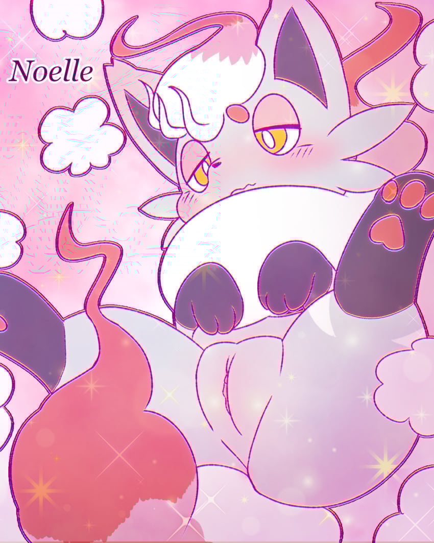 ass blush bundefault canid canine fan_character feet female feral generation_5_pokemon generation_8_pokemon genitals hi_res hisuian_form mammal nintendo noelle_(bundefault) nude pawpads paws pokemon pokemon_(species) pokemon_legends_arceus pussy regional_form_(pokemon) shy simple_background solo tail text toes zorua