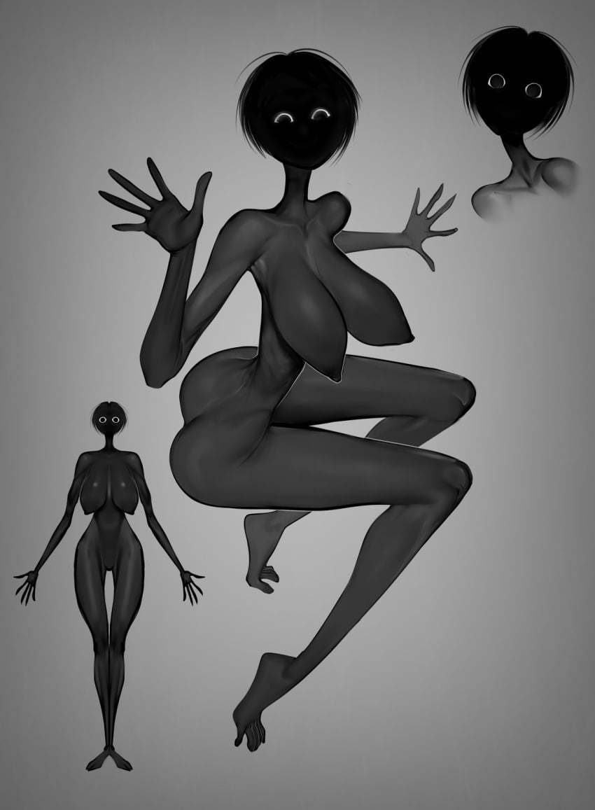 big_breasts breasts derek_hetrick eldritch_abomination female front_view grey_body hi_res horror_(theme) humanoid mel_(derek_hetrick) monochrome monster monstrous_humanoid not_furry pose shadow shadow_creature side_view silhouette silhouetted_body simple_background solo stare teratophilia wave
