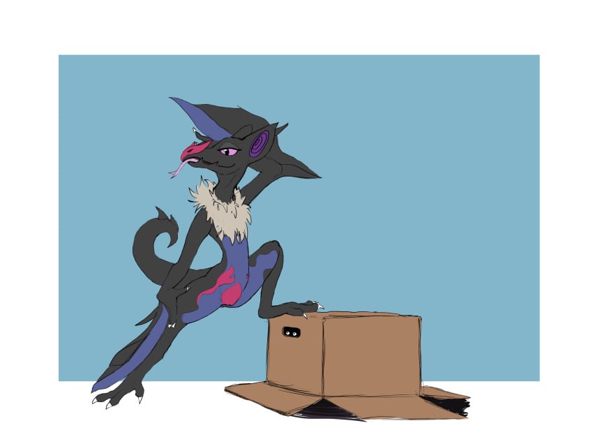 1girls 3_toes ambiguous_gender anthro anthrofied bat being_watched big_ears black_skin box claws dragon feet female flat_chested fusion hybrid long_toes looking_at_viewer neck_fur nintendo noivern nude open_mouth pink_sclera pink_skin pokémon_(species) pokemon pokemon_(species) pokemon_sm pokemon_xy purple_skin pussy reptile salazzle scalie simple_background smile source_request spreading tongue video_games watched white_fur wide_hips wings