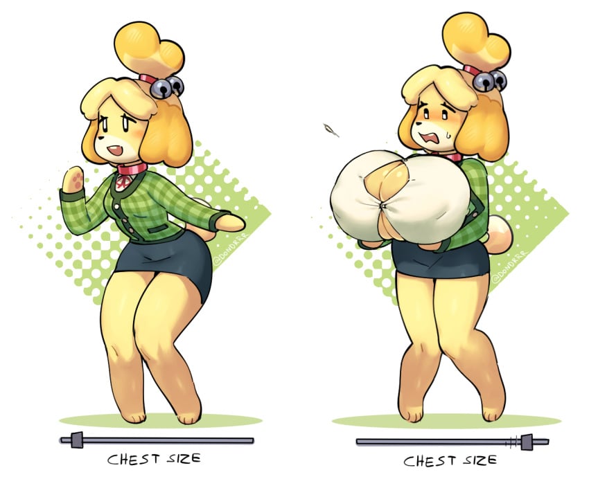 animal_crossing anthro artist_request big_breasts black_nose body_slider breast_expansion breasts button_down_shirt button_gap button_pop buttons canine character_slider cleavage clothed clothing customization female fully_clothed fur hair huge_breasts isabelle_(animal_crossing) mammal mob_face nintendo office_lady open_mouth pencil_skirt shih_tzu slider solo taikodon video_games voluptuous