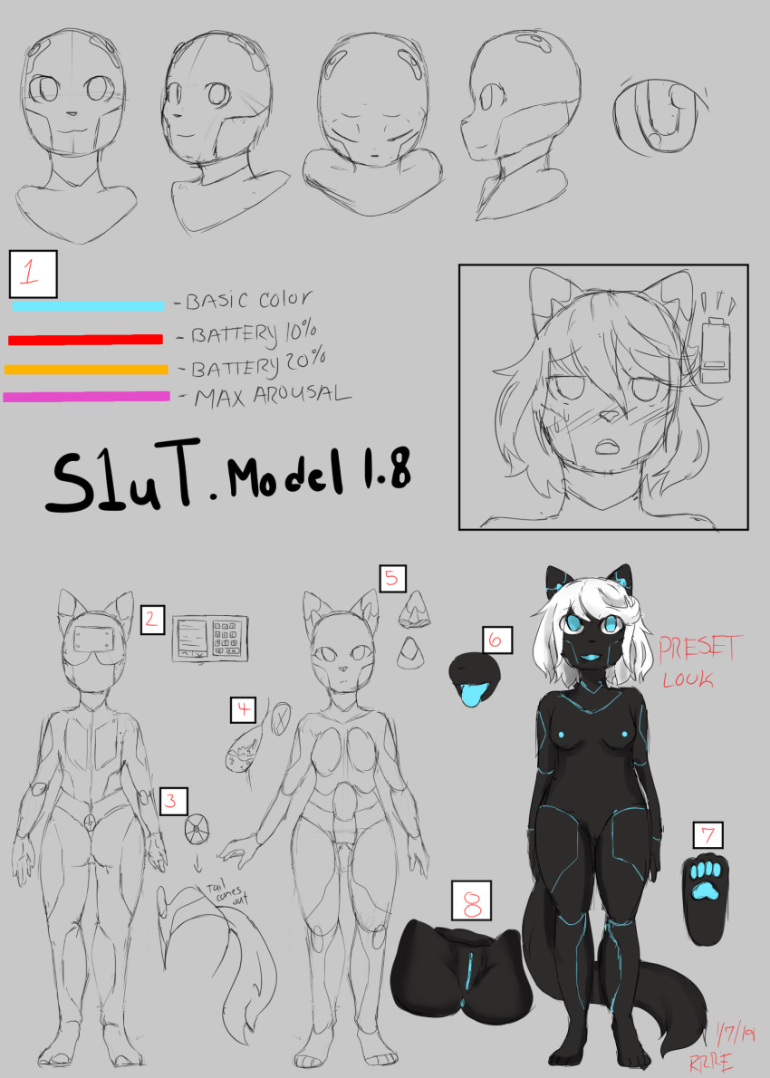 android anthro artificial_intelligence ass blush cyber feline female fur hair looking_at_viewer machine mammal nipples nude open_mouth paws pussy raveneevee robot s1ut_1.8 sex_doll short_hair simple_background sketch smile solo tongue