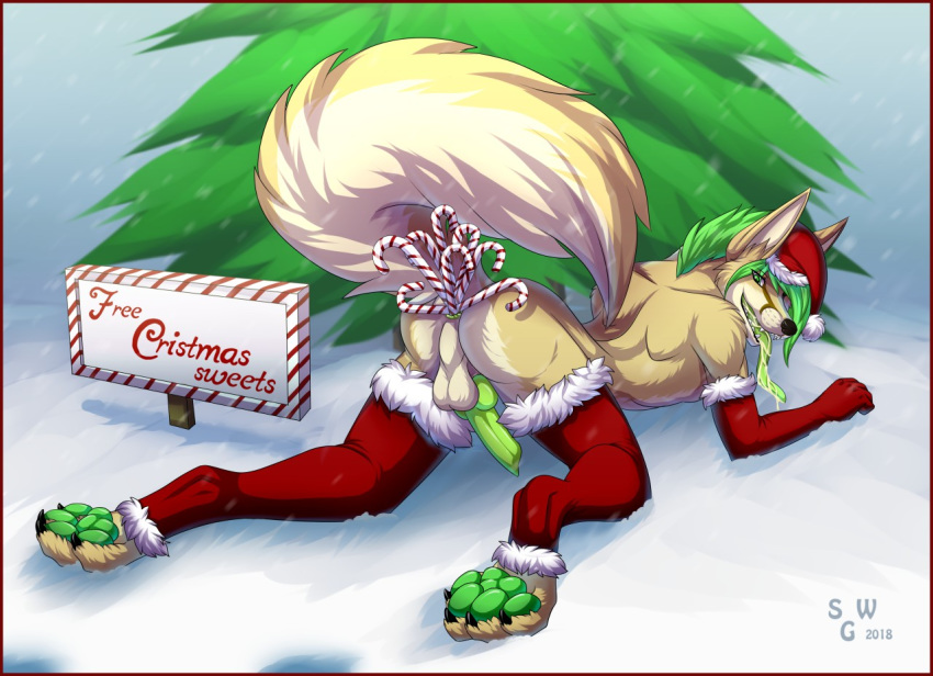 anthro balls canine fennec fox male male_only mammal paws penis silvergrin snow solo tree ych