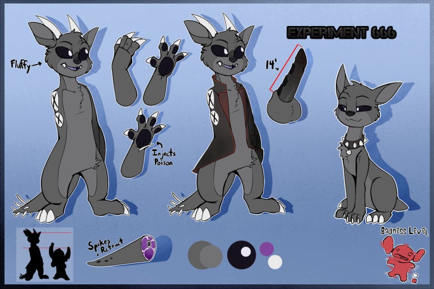 1boy alien barbed_tail black_eyes black_penis collar conmanwolf disney experiment_(species) garret_mvahd_(oc) horn lilo_and_stitch male male_only mammal model_sheet penis pose solo