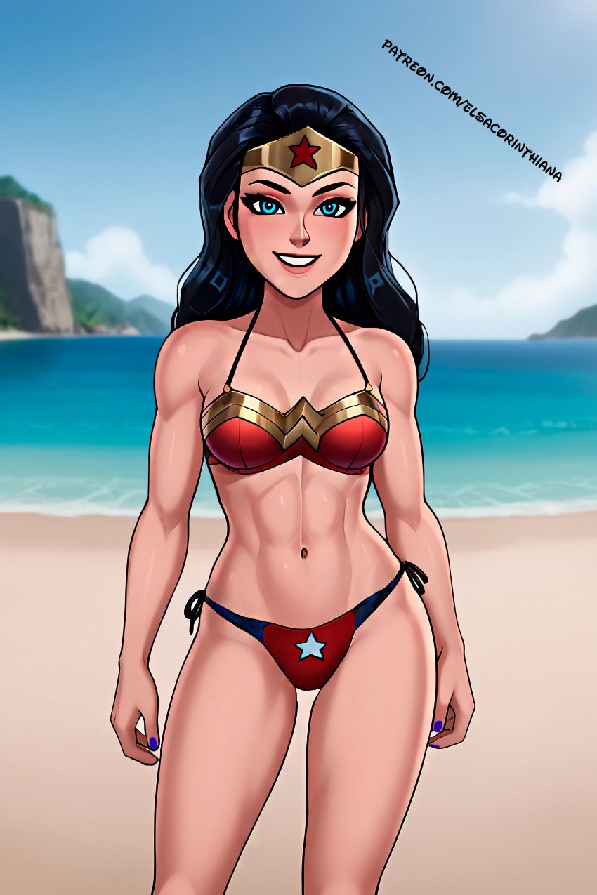 1girls 1woman ai_generated anime beach bikini bikini_bottom bikini_top black_hair blue_eyes brunette_female brunette_hair brunette_hair_female cartoon cartoon_network curvaceous dc dc_comics exposed_midriff exposed_shoulders exposed_torso female female_only hentai hourglass_figure light-skinned_female light_skin midriff nature partially_clothed partially_clothed_female patreon patreon_link patreon_url red_bikini red_bikini_bottom red_bikini_top sea_background semi-naked semi-nude semi_nude shoulders skinny solo standing standing_position sunny_beach thin_body torso voluptuous voluptuous_female wonder_woman wonder_woman_(series) ww