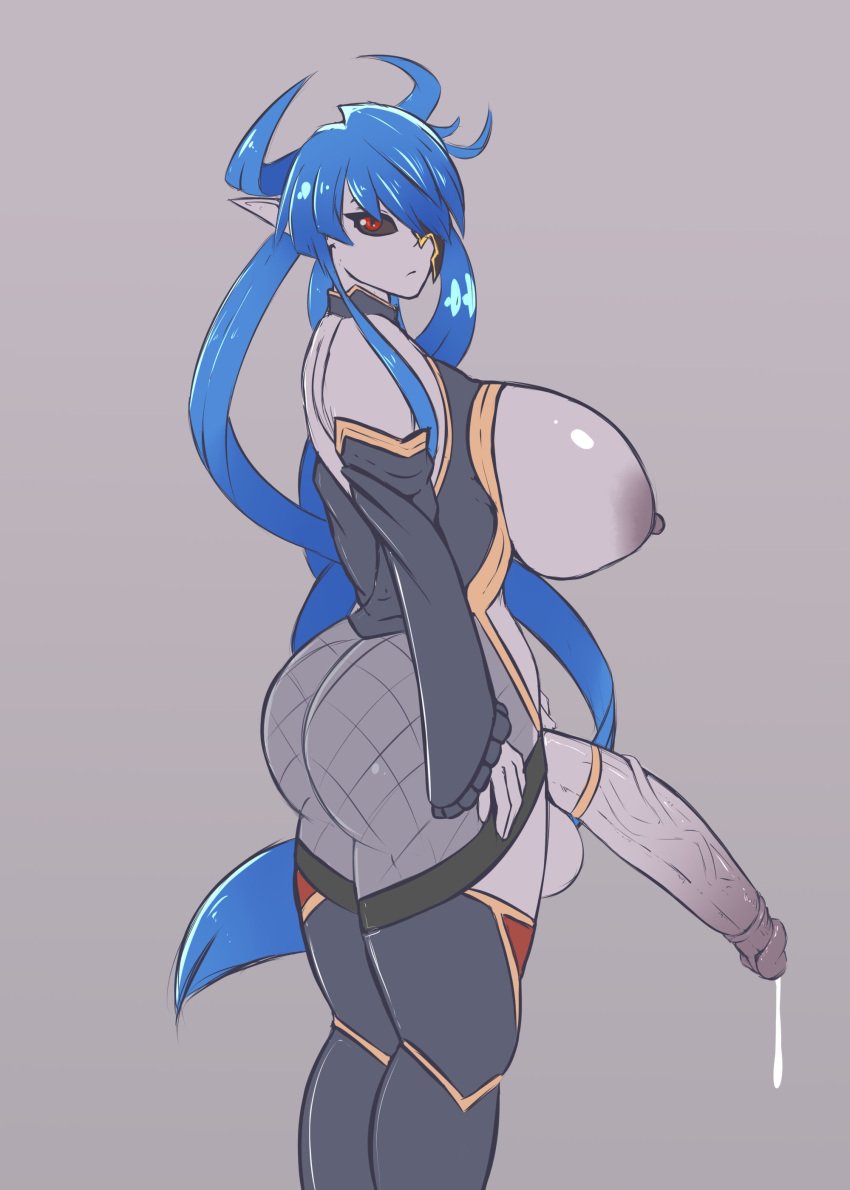 1futa areolae ass ass_cheeks ass_cleavage back balls ballsack big_ass big_balls big_breasts big_penis black_sclera blue_hair breasts closed_mouth digital_drawing_(artwork) digital_media_(artwork) eyebrows eyelashes fishnet_clothing fishnets force_of_will futa_focus futa_only futanari half-dressed half_naked hi_res hips huge_breasts line_art long_hair long_penis looking_at_viewer looking_over_shoulder mask masked masked_female nipples oborozukuyo penis pinup pointy_ears pose posing precum precum_drip precum_string quin-nsfw red_eyes shaded shiny_skin side_view sideboob standing tagme thick_thighs thighs veiny_penis waist