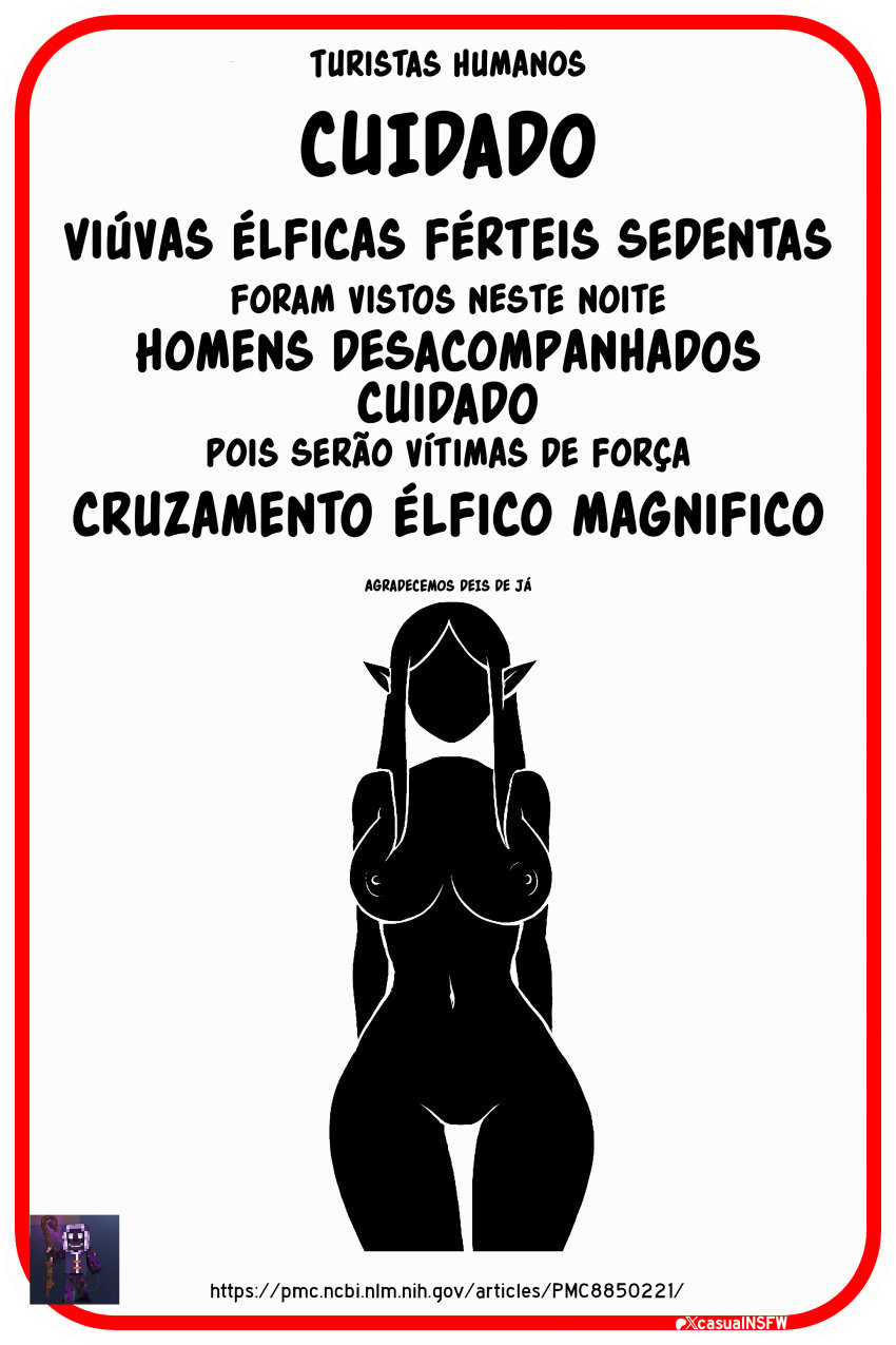 2024 background big_breasts casualnsfw colored crossbreeding dialogue edit elf elf_ears elf_female elf_girl faceless_female fantasy interspecies large_breasts minimalist minimalist_background monochrome nipples penis photoshop pictogram portuguese portuguese_dialogue portuguese_text public_domain straight warning_sign watermark