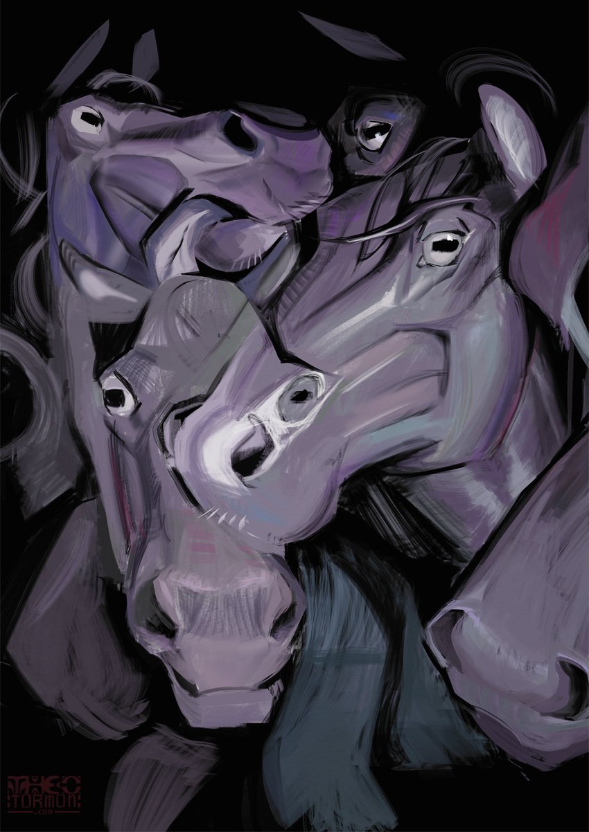 abstract_art curious disco_elysium equid equine feral group hi_res horse looking_at_viewer mammal portrait snout