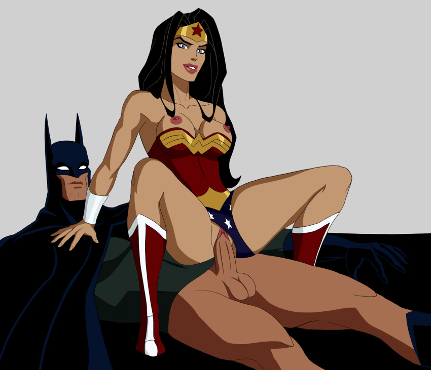 1boy 1girls areola batman batman_(series) black_hair blue_eyes breasts breasts_out cape costume dc_comics dcuaom erect_nipples erect_penis erection female human justice_league long_hair looking_at_viewer male mask medium_breasts mistermultiverse nipples no_bra no_panties penis reverse_cowgirl_position sex smile straight superman/batman:_apocalypse testicles thighs vaginal_penetration wonder_woman wonder_woman_(series)