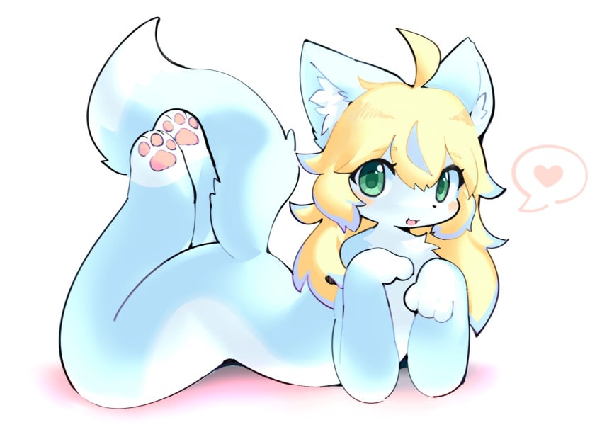 blonde_female blonde_hair colored_body colored_skin ear feline female female_only fluffy_tail furry furry_female green_eyes hourglass_figure looking_at_viewer mintpaws paws suggestive tail white_paws