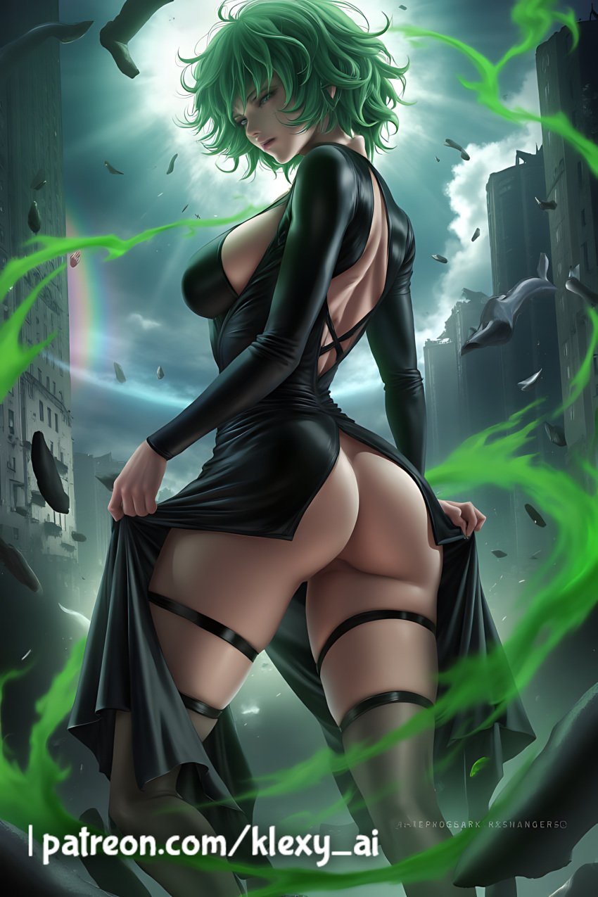 ai_generated alternate_version_available ass ass_focus big_ass clothed clothed_female clothing exposed_ass female female_only fully_clothed fully_clothed_female green_hair klexyai leg_band looking_back looking_back_at_viewer magic magic_user magical_girl mostly_clothed mostly_clothed_female no_panties one-punch_man open_clothes open_mouth opening_robe patreon patreon_username presenting presenting_hindquarters public public_nudity shiny shiny_skin solo solo_female tatsumaki thighhighs