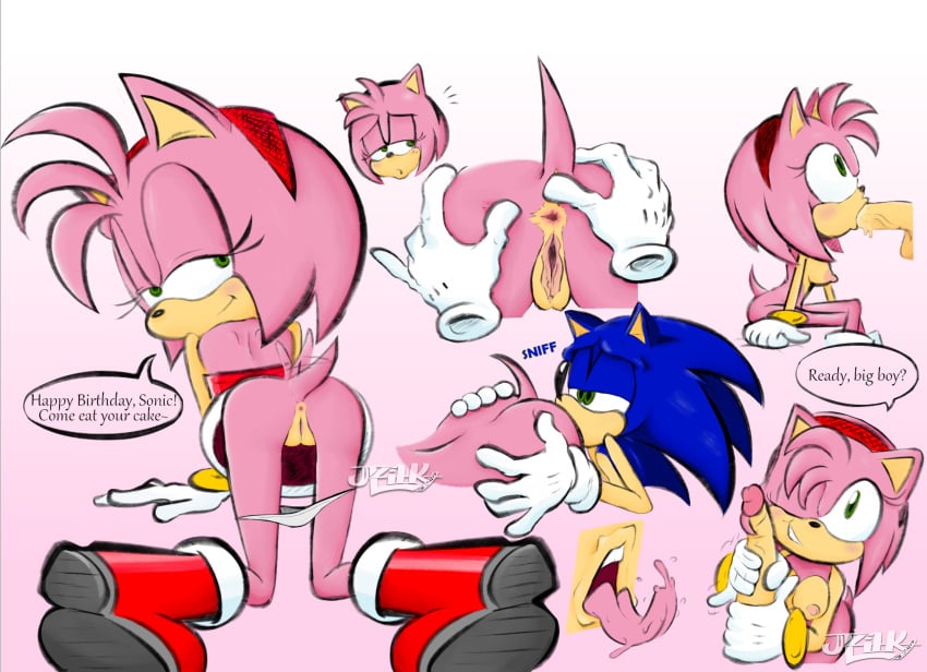 1boy 1girls amy_rose jlzi1ky licking_ass sonic_(series) sonic_the_hedgehog sucking_penis