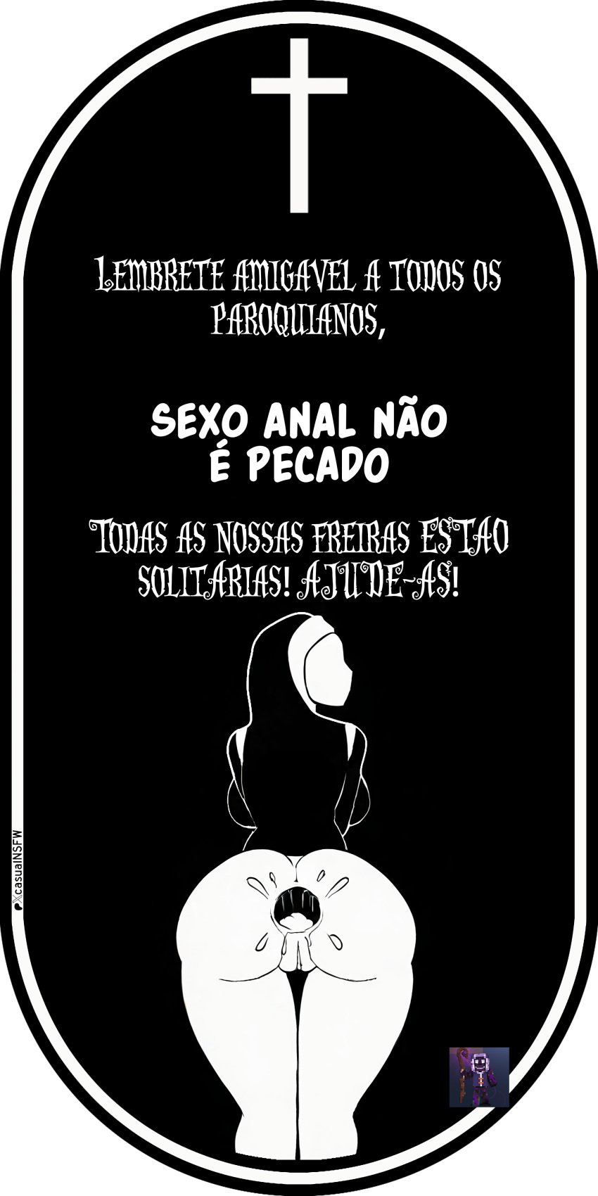 2024 anal_gape anal_gaping backboob background bent_over big_breasts casualnsfw christianity colored cross crucifix cum_in_ass dialogue edit ejaculation faceless_female from_behind large_breasts looking_back minimalist minimalist_background monochrome nipples nun nun_outfit penis photoshop pictogram portuguese portuguese_dialogue portuguese_text public_domain religion religious religious_clothing religious_headwear religious_symbols straight warning_sign watermark