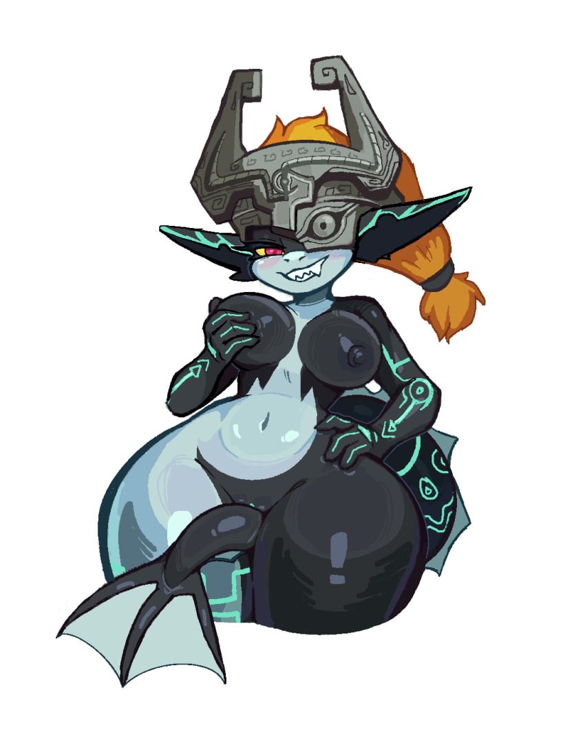 alternate_species anthro breasts female fish genitals hair headgear hi_res marine midna nintendo nipples nude simple_background solo tail the_legend_of_zelda thick_thighs ttothep_arts twilight_princess wide_hips