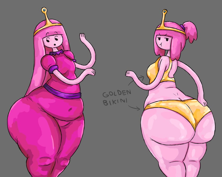 1girls adventure_time ass_focus back_view belly big_ass bikini bottom_heavy chubby chubby_female dress dumptruck_ass fat_ass female female_focus female_only flat_chest flat_chested golden_bikini large_ass looking_at_viewer looking_back pink_body pink_hair pout princess_bubblegum surprised swimsuit tight_clothing tummy wide_ass