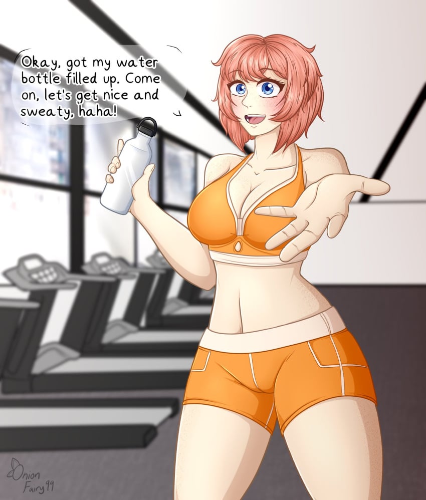 doki_doki_literature_club fit_female gym gym_clothes onionfairy99 onionfairylewds sayori_(doki_doki_literature_club) text text_bubble