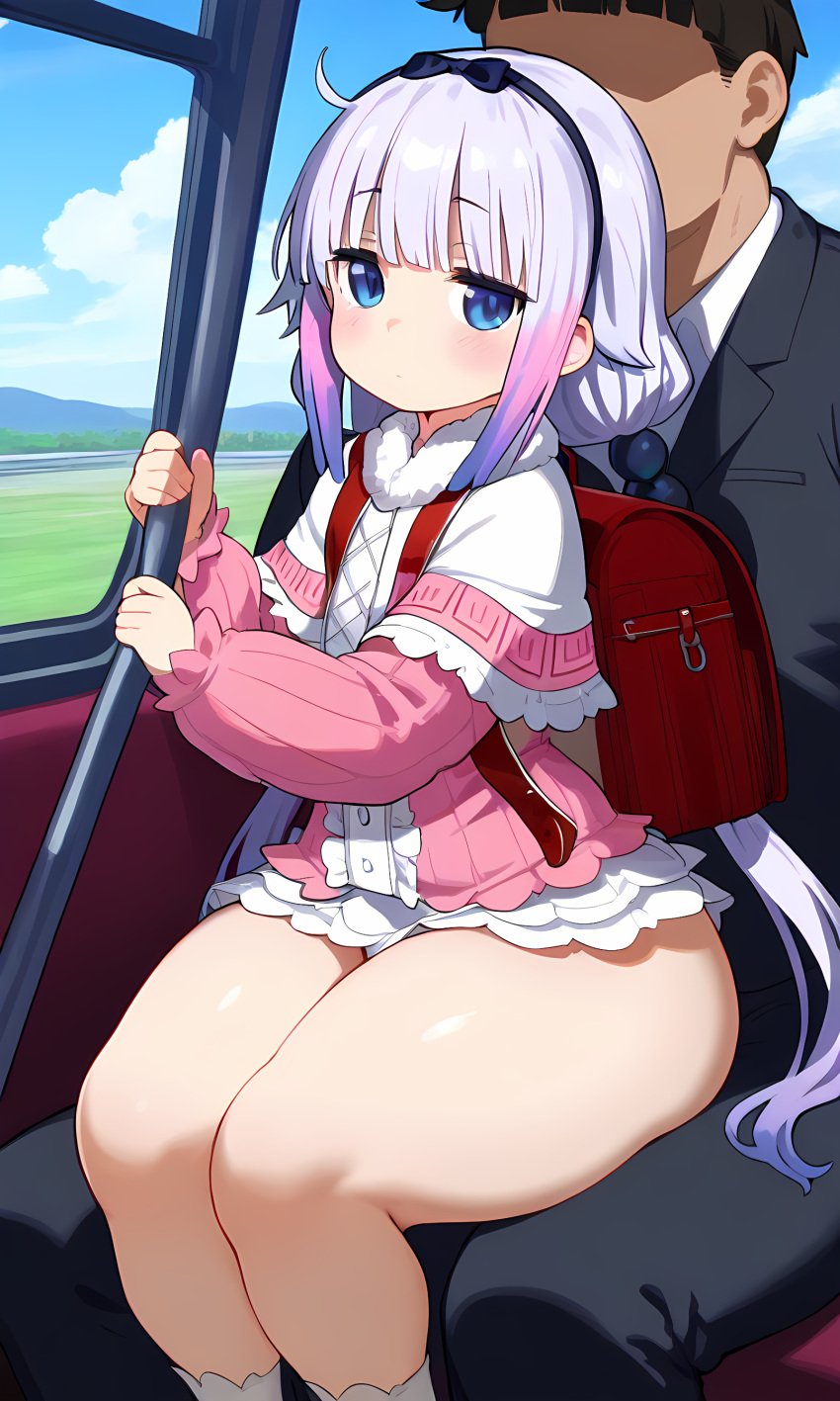 ai_generated big_ass fat_ass interracial kanna_kamui miss_kobayashi's_dragon_maid public public_transportation shortstack sitting sitting_on_lap wide_hips