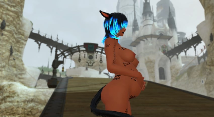 dark-skinned_female ffxiv final_fantasy_xiv furry kadaji livestock miqo'te pregnant