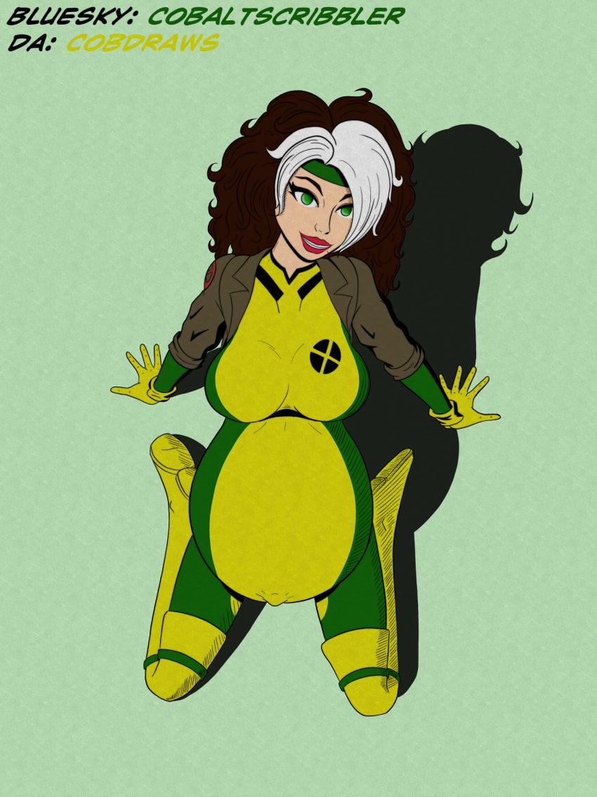 belly big_belly boots brown_hair cobaltscribbler gloves green_eyes green_outfit headband hyper_belly jacket jacket_open marvel preg preggo pregnancy pregnant pregnant_female rogue_(x-men) sitting sitting_on_ground smiling smiling_at_viewer spandex superheroine tight_clothing unitard white_hair white_streak x-men