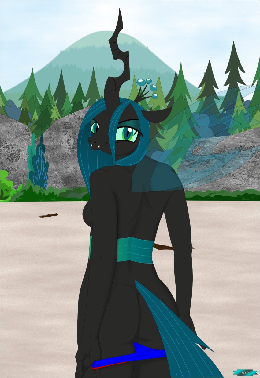 anthro arthropod ass beach breasts changeling clothing fab3716 female friendship_is_magic hasbro hi_res my_little_pony nude queen_chrysalis_(mlp) solo swimwear