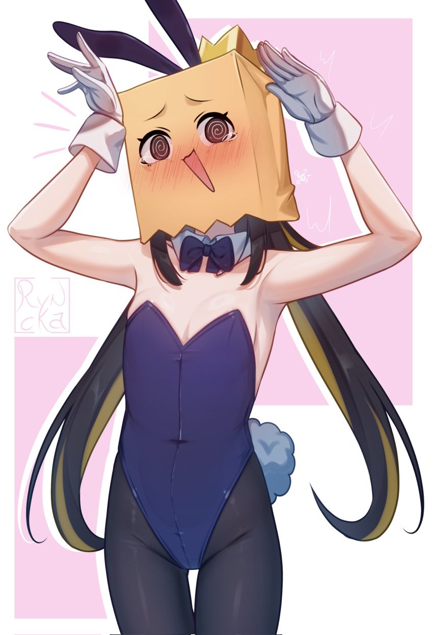 1girls black_hair blush bunny_ears bunny_tail bunnysuit crown flat_chest flat_chested gloves latam_virtual_youtuber masked oneeshi paper_bag paper_bag_on_head playboy_bunny rabbit_ears ryncka small_breasts tokovt virtual_youtuber vtuber vtuberfanart white_skin young young_female young_girl young_woman