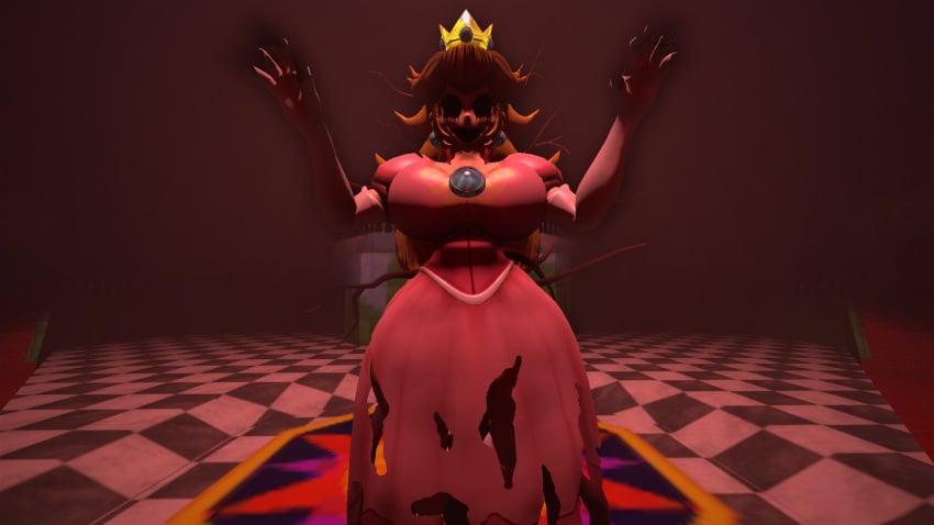 1girls 3d 3d_model arms_up blonde_hair castle claws clothed clothed_female clothing coronation_day_(creepypasta) creepypasta crown demon dress earrings elbow_gloves empty_eyes entity female female_focus female_only gloves horror indoors long_blonde_hair long_hair mario_(series) nightmare_fuel nightmare_waifu no_eyes open_mouth peach.exe possessed princess princess_peach princess_peach_(coronation_day) ripped_clothing royalty smile smiling solo solo_female super_mario_world