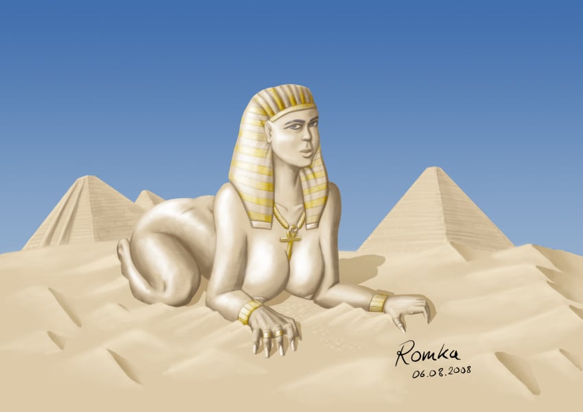 2008 5:7 ancient_egypt ankh dated desert dunes egyptian_mythology great_pyramid_of_giza great_sphinx_of_giza hanging_breasts inanimate large_breasts mythology necklace necklace_only paheal public_domain pyramid sand sphinx