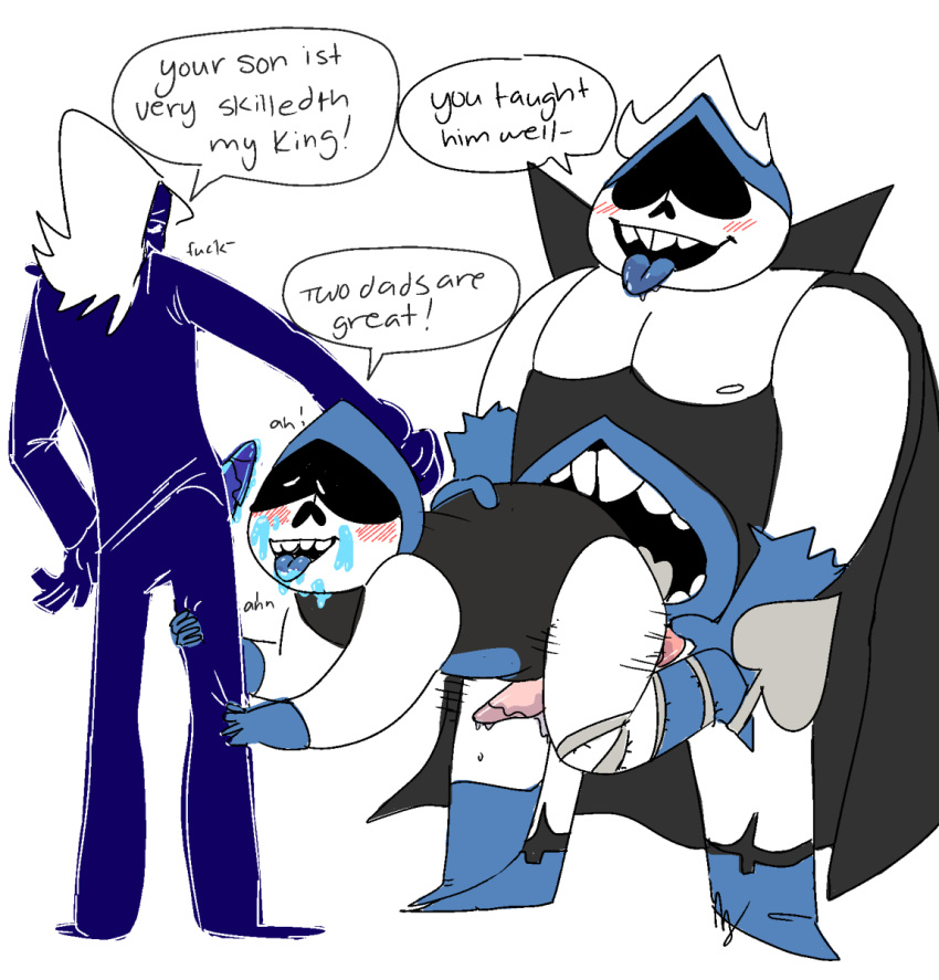 anthro deltarune father_and_son furry incest king_spade lancer_(deltarune) male_only rouxls_kaard spitroast