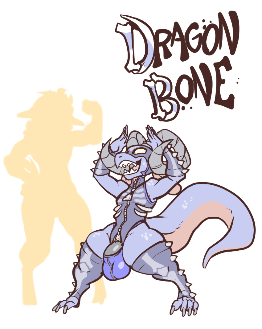 anthro bulge clothing dragon flaccid horn jintonic male male_focus open_mouth penis penis_base solo standing thick_thighs tight_clothing underwear