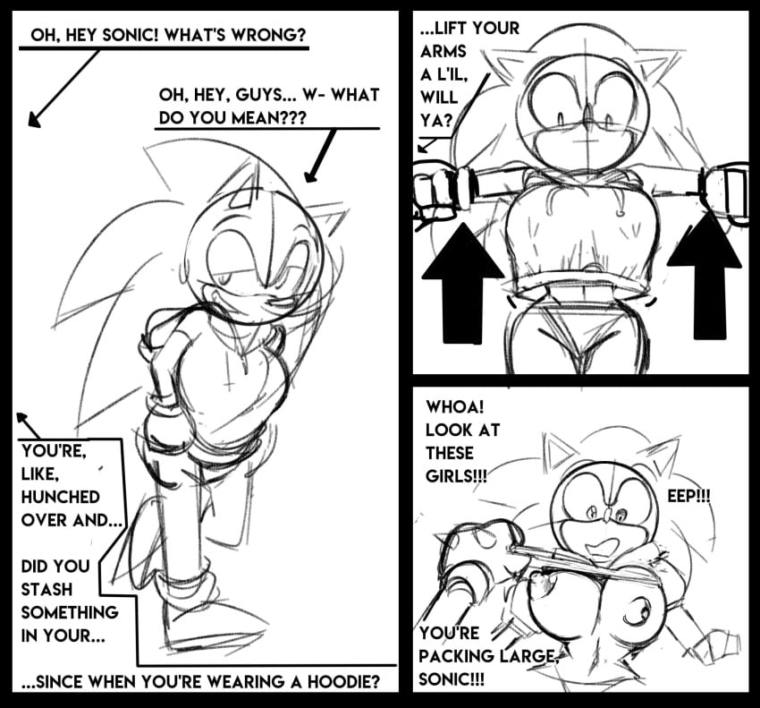 1girls assisted_exposure bimbo breasts cuisine female greyscale hoodie hourglass_figure knuckles_the_echidna missphase nipples rule_63 sega shirt_lift sonic_(series) sonic_the_hedgehog sonique_the_hedgehog sonknux