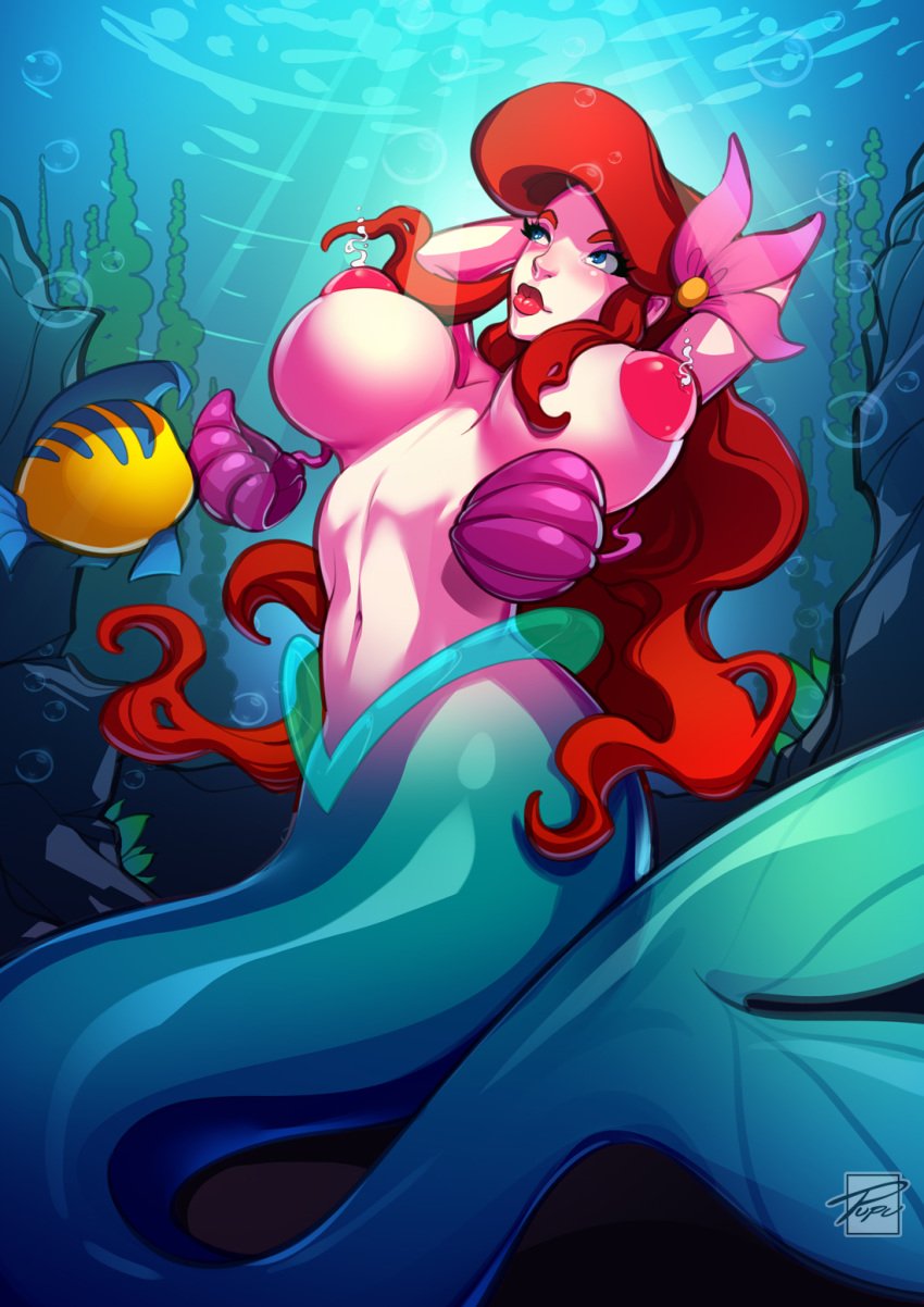 1girls areolae ariel big_breasts breasts disney female female_only lactation large_breasts mermaid milk nipples pupuliini solo the_little_mermaid