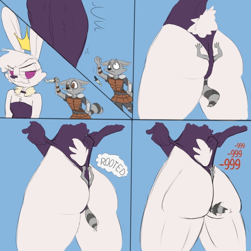 1boy anthro ass basil_(aristocrats) between_buttocks damage_numbers growth jigglyjuggle macro male micro no_humans size_difference smothering transformation