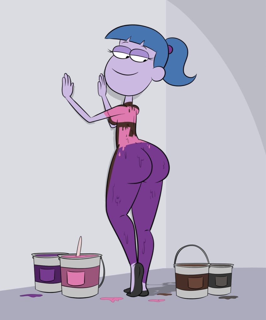 ass big_city_greens blue_hair body_paint disney disney_channel female female_only gloria_sato looking_back nude paint paint_bucket painted_clothes ponytail purple_skin scobionicle99 solo