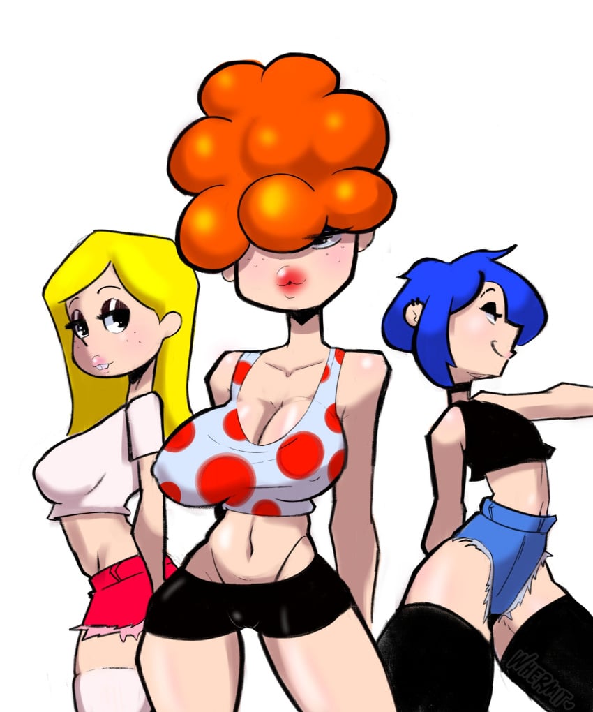 3girls bare_arms bare_legs bare_shoulders bare_thighs big_breasts blonde_hair blue_hair clothed clothing color ed_edd_n_eddy female female_focus female_only hi_res kanker_sisters large_breasts lee_kanker light-skinned_female light_skin marie_kanker may_kanker orange_hair short_hair sisters solo_female tagme thick_thighs whermit