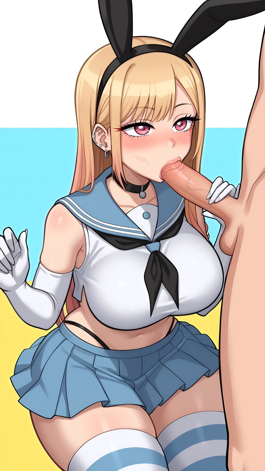 artist_request blonde_hair blowjob bunnysuit kitagawa_marin large_breasts oral