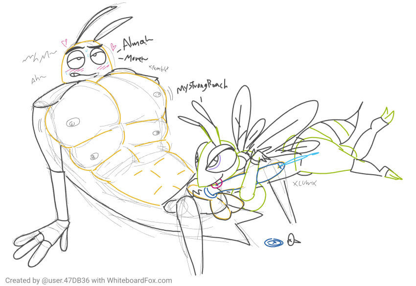 alma_(fan) bugs cockroach condom cum cum_outside docking emerald_wasp excited horny hye_(insectibles) insectibles insects licking_penis male moan moaning muscular muscular_male pecs pectoral_bulge pectorals penis wasp whiteboard whiteboardfox