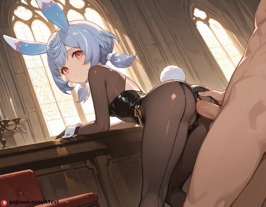 1boy ai_generated anal_sex beautfiul_background bunnysuit cathedral expressionless large_breasts sigewinne_(genshin_impact) stunning_backgroud