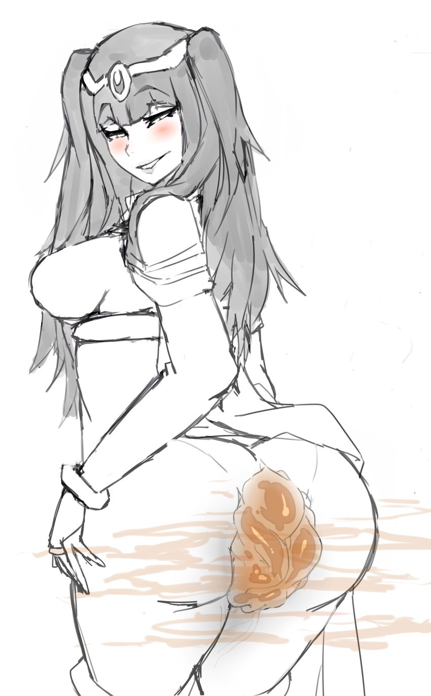 1girls ass blush fire_emblem fire_emblem_awakening lazei looking_back nintendo panty_poop rear_view scat shit shitting shitting_self sketch smile soiling soiling_underwear solo_female standing tharja_(fire_emblem) uncolored viewed_from_behind