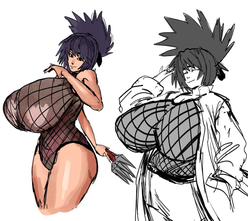 1girls big_breasts black_eyes black_hair breasts breasts_bigger_than_head enormous_breasts fat_ass fishnet fishnet_topwear fishnets henfent holding_object huge_breasts hyper_breasts knife light-skinned_female light_skin mitarashi_anko naruto naruto_(series) naruto_shippuden ninja one-piece_swimsuit pasties plump posing simple_background smile smiling smiling_at_viewer thick_ass thick_thighs top_heavy venus_body voluptuous voluptuous_female weapon weapons white_background wide_hips