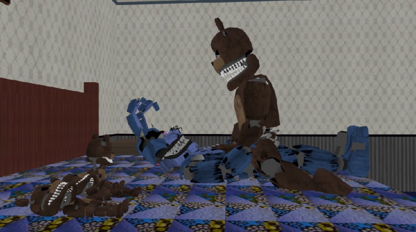 2boys 3d alternate_view animatronic animatronic_male bear bed bedroom being_watched being_watched_by_children blue_body brown_body bunny dick five_nights_at_freddy's five_nights_at_freddy's_4 fnaf freddles freddles_(fnaf) furry? gay_sex hands_on_chest implied implied_anal implied_penetration indoors lidded_eyes male/male male_only maledom malesub missing_accessory nightmare_bonnie nightmare_bonnie_(fnaf) nightmare_freddy nightmare_freddy_(fnaf) no_humans on_bed part_of_a_set penetration rabbit riding riding_penis sex sharp_teeth side_view sub_on_top submissive unknown_artist watching watching_sex whiskers