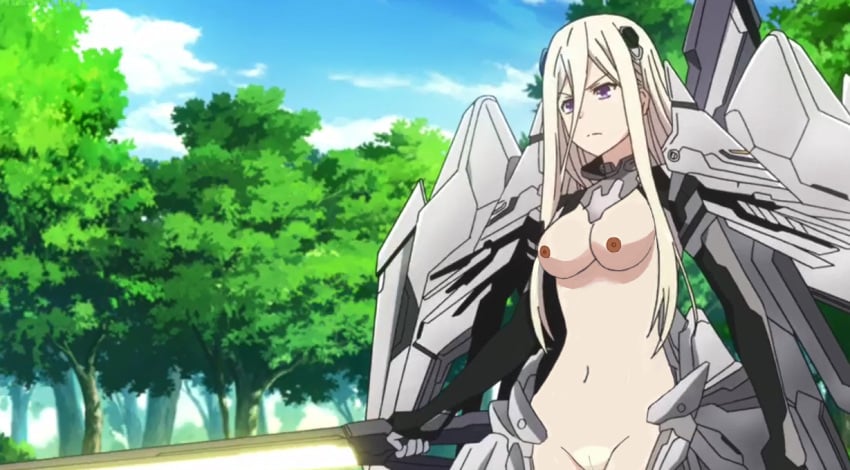 angry_expression angry_face armor armored_female armored_gloves armpits big big_breasts blonde_female blonde_hair blonde_hair_female breasts british british_female completely_nude completely_nude_female date_a_live ellen_mira_mathers female forest forest_background gloves hips mature_female mature_woman naked naked_female navel nipples nude nude_woman power_armor power_sword purple_eyes pussy sword tagme waist