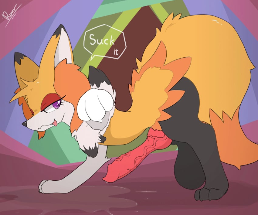 animated anthro bedroom_eyes bios_(biosbunny) bodily_fluids braixen dengon erection feral generation_6_pokemon genital_fluids gesture hand_gesture hi_res knot leaking_precum looking_at_viewer male narrowed_eyes nintendo pelvic_thrust pointing pointing_at_self pokemon pokemon_(species) precum precum_on_ground seductive solo taunting tongue tongue_out