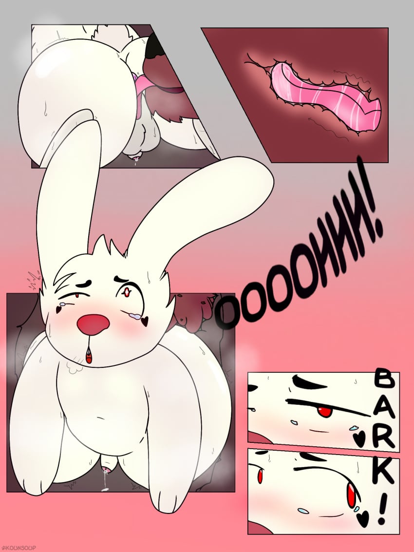 anal_masturbation bunny canine comic_panel femboy feral feral_on_anthro feral_on_feral furry furry_femboy furry_only kounsoupp licking licking_ass musky white_hair